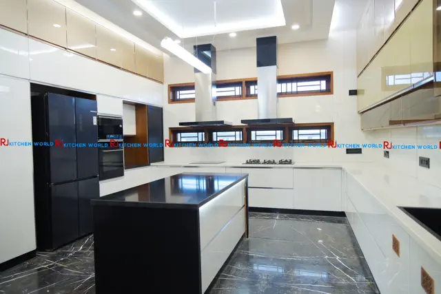 Aqua Crystal Acrylic Modular Kitchen Project in Madurai